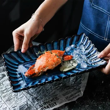 KINGLANG Japansk Klin Glaserede Keramiske Plader Rektangel Form Middag Plade Sushi Fisk Vise Skuffe