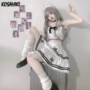 KOSAHIKI Goth Lolita Nederdel Kvinder 2021 Harajuku Høj Elastisk Talje Lace Hvid Mini Nederdele Punk, Gothic Plisseret Nederdel Sød Pige