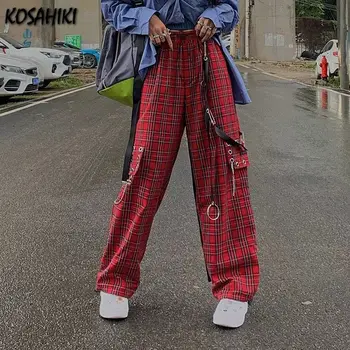 KOSAHIKI Harajuku Løs Plaid Bukser Streetwear Bred Ben Bukser koreanske Baggy Bukser Damer Bukser Kvinder Jogger Varme Hip Hop