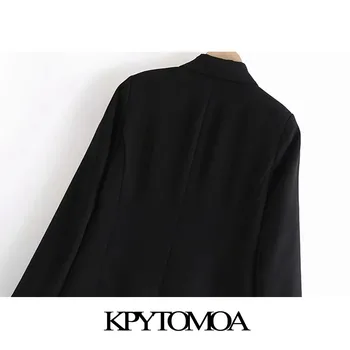 KPYTOMOA Kvinder 2021 Mode Dobbelt Breasted Sort Blazer Vintage Pels Lange Ærmer, Lommer Kvindelige Overtøj Smarte Veste Femme