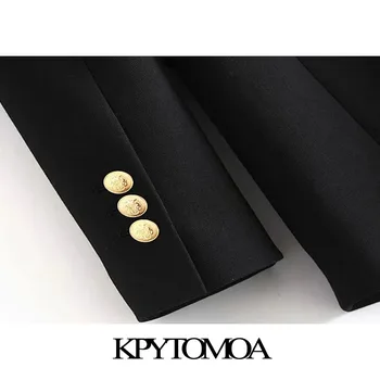 KPYTOMOA Kvinder 2021 Mode Dobbelt Breasted Sort Blazer Vintage Pels Lange Ærmer, Lommer Kvindelige Overtøj Smarte Veste Femme