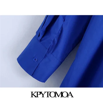 KPYTOMOA Kvinder 2021 Mode Med Bue Løs Asymmetrisk Vintage Bluse med Lange Ærmer-Knap-op Kvindelige Skjorter Blusas Smarte Toppe