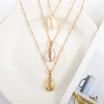 KSRA Boheme Sea Shell halskæder For Kvinder, Kvindelige Guld Farve Trendy Metal Shell Cowrie Statement Halskæde Boho Collier Smykker