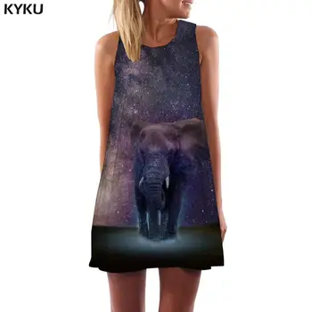 KYKU Galaxy Kjole Kvinder Plads Tank Elefant Boho Dyr 3d-Print Dame Tøj Ladies Casual Cool Høj Kvalitet