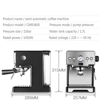 Kaffemaskine CRM3605 for Hjem 15bar Og Kaffefaciliteter Espresso Maker Semi-Automatisk Pumpe Type Cappuccino Mælk Bubble Maker JD