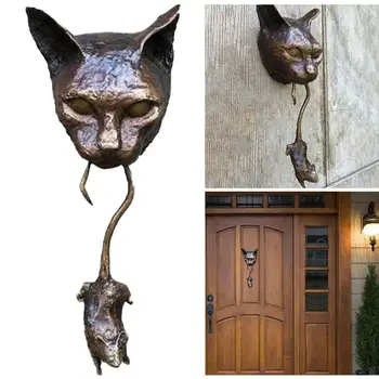 Kat Dør Hammeren Skulptur Ornament Home Decor Haven Indretning Fjende Skadedyr Afvisende Mus Metal Statue Beskytte Dekoration Salon