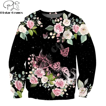 Kat & Butterfly Flower 3D-Over Trykt Herre Hoodie Dyr Streetwear Efteråret Sweatshirt Unisex Casual Jakke Træningsdragter DK055