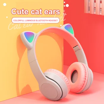 Kat Øre Trådløse 3,5 mm Hovedtelefoner med Kabel Bluetooth-kompatible Noise Cancelling Voksne Børn Girl Musik Headset Med Mic Gave