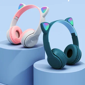 Kat Øre Trådløse 3,5 mm Hovedtelefoner med Kabel Bluetooth-kompatible Noise Cancelling Voksne Børn Girl Musik Headset Med Mic Gave