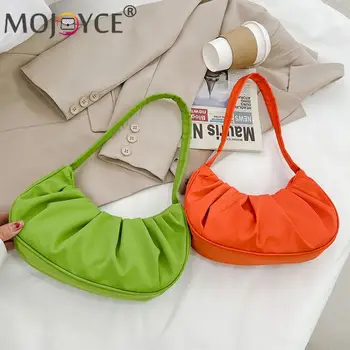 Kausale Nylon Farve Plisserede Blød Sky Håndtaske Mode Små Skulder Armhule Pung for Kvinder Folder Design Rejse Clutch Taske