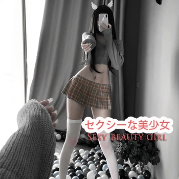Kawaii Anime Cosplay Studerende Fra Skulder Sweater Top og Nederdel Sexet Lingeri Sæt Kvinders Djævelens Angel Kostumer Erotisk Hårbånd
