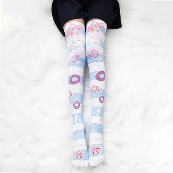 Kawaii Doughnuts Fox Trykt Strømper med Kat Paw Animationsfilm Lolita Søde Japanske Coplay lårlange Over Knee Strømpe