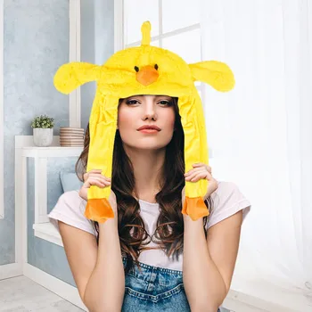 Kawaii Plys Hat Holde Varmen Søde Ducky Hat Bevægelige Ører Op Plushie Toy Tegnefilm Cosplay Hoved Ornament Til Kid Gave Lolita Girl Cap