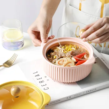 Keramiske suppe skål med låg, stor husholdning salat skål, instant noodle bowl studerende på sovesal og fælles suppe bassinet.