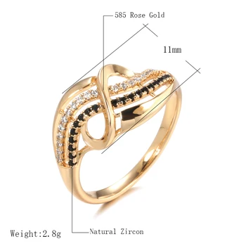 Kinel Mode 2 Rækker Sort Natural Zircon Bølger Ringe til Kvinder Luksus 585 Guld Ring Vintage Bryllup Fine Smykker