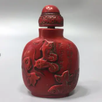 Kinesisk efterligning rød koral snus flaske små håndværk statue