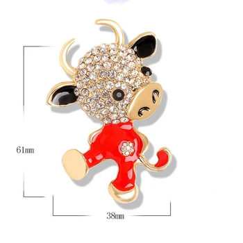 Kinesiske Bull År Designet Fashion Animal Pin Rhinestone Broche Søde Emalje Mælk Koen Brocher For Kvinder Party God Gave
