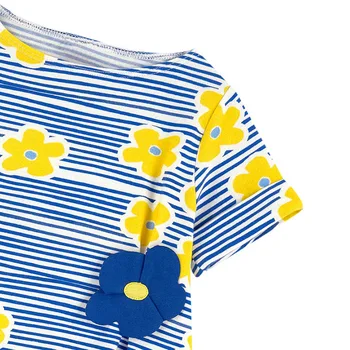 Kjoler til Piger 2021 Nye Sommer Baby Pige Tøj Barn Casual Bomuld Stribede Blomster Print Brand Kjoler til Børn 2-7 År