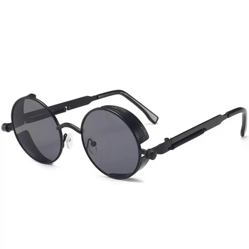 Klassisk Gotisk Steampunk Solbriller Luksus Brand Designer Høj Kvalitet Mænd og Kvinder Retro Round Metal Frame Sunglasses UV400