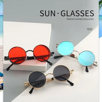 Klassisk Gotisk Steampunk Solbriller koreanske Retro Round Metal Frame Mænd Og Kvinder Fashion Trendy solbriller Kvindelige UV400