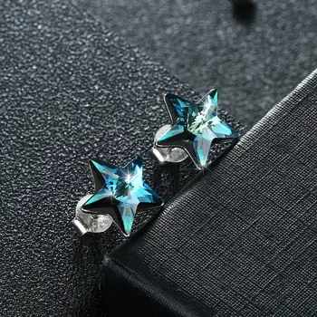 Klassisk Krystaller Fra Swarovski Blue Star Stud Øreringe Piercing 925 Sølv Fine Smykker Til Kvinder Bryllup Piger Gave