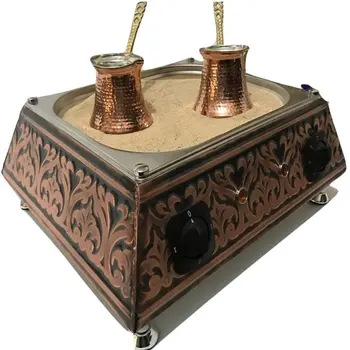 Kobber Sand tyrkisk arabisk Kaffe Maker, Elektrisk Kaffemaskine Maskine + 2 kaffekander + 100g tyrkisk Kaffe