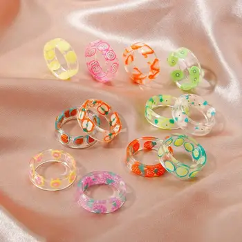 Korea Mode Vintage Simpel Æstetisk Acetat Farverige Akryl Tykke Runde Ringe Sæt Til Kvinder, Piger Gaver Smykker Tilbehør