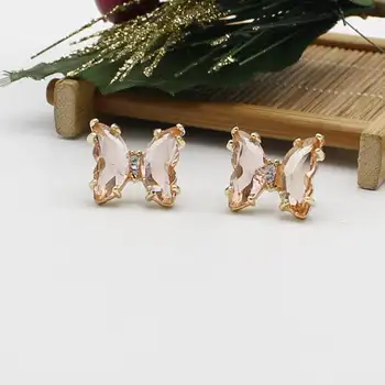 Korea elegante søde candy farve krystal sommerfugl øreringe damer gennemsigtigt glas skinnende krystal sommerfugl øreringe smykker gave
