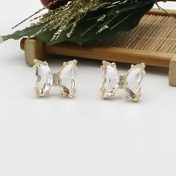 Korea elegante søde candy farve krystal sommerfugl øreringe damer gennemsigtigt glas skinnende krystal sommerfugl øreringe smykker gave
