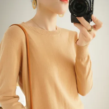 Korean style O-neck strikket sweater kvinder er tynd sweater i bomuld mode langærmet løs frakke stor størrelse bluse kvinder