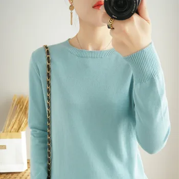 Korean style O-neck strikket sweater kvinder er tynd sweater i bomuld mode langærmet løs frakke stor størrelse bluse kvinder