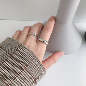 Koreanere S925 sterling sølv ring INS simple geometriske cirkelbane glat kvindelige ring temperament sølv ring