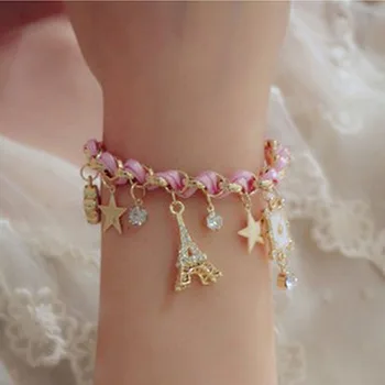 Koreansk Pop Fashion Legering Eiffeltårnet Stjernede Blomst Ledning Krystal Armbånd Til Kvinder Overdrivelse Vintage Smykker Engros