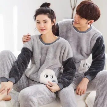 Koreansk Vinter Coral Velvet Par Pyjamas Sæt Mickey Plus Size Tøj Hjem Passer Til Loungewear Pjs Kvinder Pyjamas Pijama Mujer Onsie
