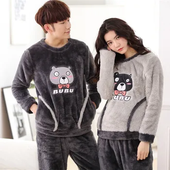 Koreansk Vinter Coral Velvet Par Pyjamas Sæt Mickey Plus Size Tøj Hjem Passer Til Loungewear Pjs Kvinder Pyjamas Pijama Mujer Onsie