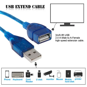 Korrosionsandig USB 2.0 Udvide Kabel-3m/9,8 ft USB 2.0 Udvide Kabel-forlængerledning - En Mand Til En Kvinde USB Data Kabel
