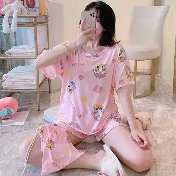 Kortærmet Pyjamas for Kvinder 2021 Sexet koreansk Undertøj Sommeren Korte Ærmer Shorts Rund Hals Nattøj Home Service Pyjamas
