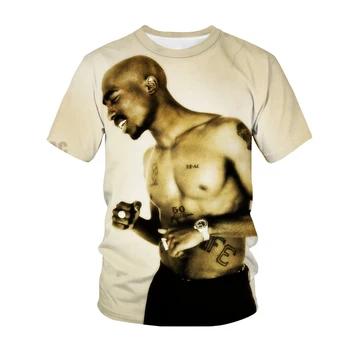 Kortærmet T-shirt 2PAC 3D-Print Streetwear Hiphop Hip Hop T-shirt Mænd og Kvinder, Sport og Fritid Tee Top Oversize T-shirt Blodprop