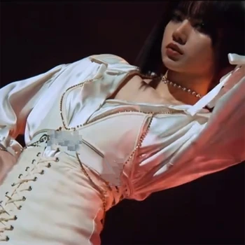 Kpop koreanere Kendte Mode Sexet Revers langærmet Skjorte Slynge Vest Toppe+Hvid Slim-Lace-up-Pakke Hofter Mini Nederdel Kvinder, Sæt
