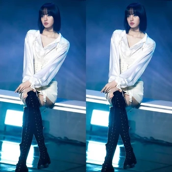 Kpop koreanere Kendte Mode Sexet Revers langærmet Skjorte Slynge Vest Toppe+Hvid Slim-Lace-up-Pakke Hofter Mini Nederdel Kvinder, Sæt
