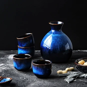 Kreativ Husholdnings-Japansk Sake Sæt Blå Mini Keramiske Lille Vase Dekorative Ornamenter Blomst Hjem Tilbehør