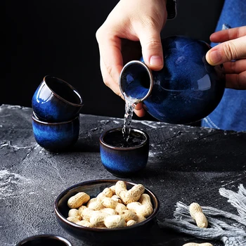 Kreativ Husholdnings-Japansk Sake Sæt Blå Mini Keramiske Lille Vase Dekorative Ornamenter Blomst Hjem Tilbehør
