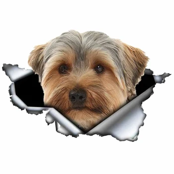 Kreative 3D Overføringsbilleder Yorkshire Terrier Vinyl Klistermærke Revet Metal Decal Dyr Bil Klistermærker Vindue Kofanger Hund,13cm*12cm
