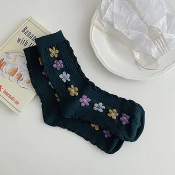 Kreative Blomster Print Sokker Mode Tegnefilm Bomuld Skate Casual Sokker Kvinder Streetwear, Sjove Kawaii Kort Happy Socks Damer