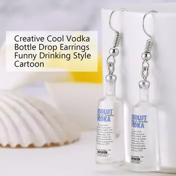 Kreative Cool Vodka Flaske Dråbe Øreringe Sjovt at Drikke Stil Tegnefilm Gennemsigtig Flaske Dingle Øreringe til Kvinder