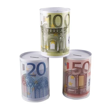 Kreative Euro Dollar Metal Cylinder Sparegris Spare Penge Box Boligindretning
