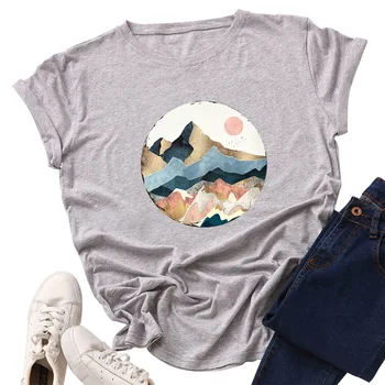 Kreative Gyldne Bjerg Peak Kvinder T-shirt Plus Størrelse kvinde ' s T-Shirt, Toppe Grafisk Sjove Print Bomuld Tshirt Sommer Top Tees