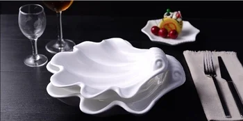Kreative Kammusling Shell Keramiske serveringsskål Dekorative Porcelæn Spise Plade Service Ornament Håndværk for Frugt, Suppe og Salat