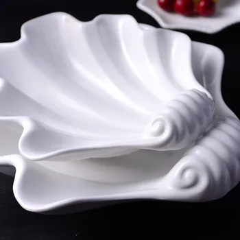 Kreative Kammusling Shell Keramiske serveringsskål Dekorative Porcelæn Spise Plade Service Ornament Håndværk for Frugt, Suppe og Salat