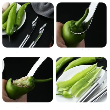 Kreative Multifunktion Peber Corers Rustfrit Stål Chili Frø Remover Separator Enhed Vegetabilske Cutter Slicer